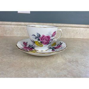 Royal Vale Bone China England Silver Leaf Roses Tea Cup And Saucer Set